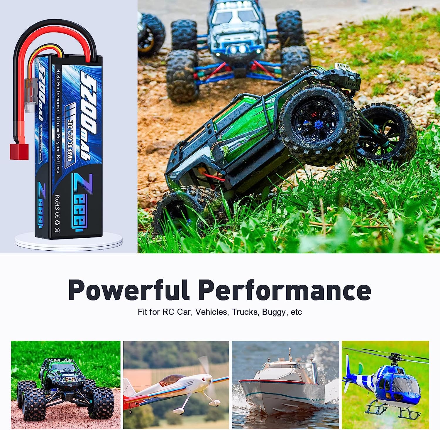 Zeee 5200MAh RC Pin Lipo 7.4V  - đánh giá và giá Rc Helicopter Parts
